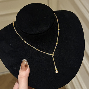 「瑞秋同款」中古金色沙漏小蛮腰项链秋冬vintage微镶锆石锁骨链
