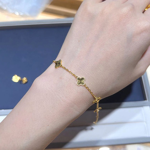 新中式四叶草五花手链女2025年新款潮轻奢小众精致仿真999金手饰