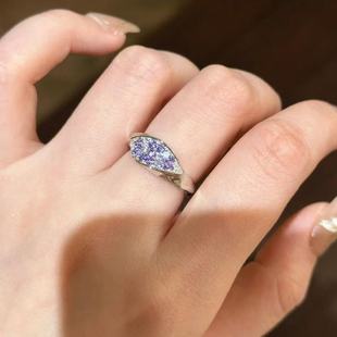 法式复古轻奢渐变镶满钻紫气东来情结戒指女独特精致彩宝小众指环