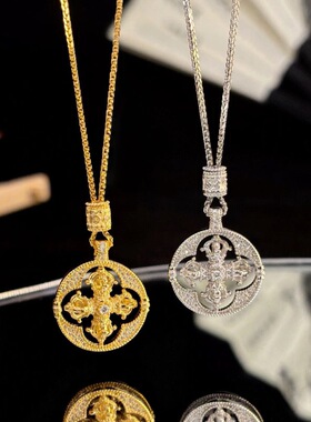 中古满钻圆圈转动十字金刚杵项链