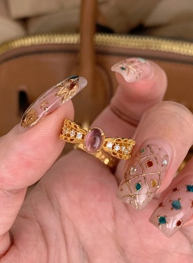 新中式复古蕾丝镂空紫水晶戒指