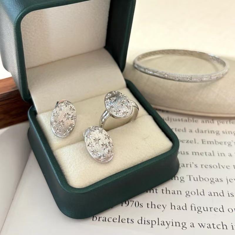 中古小众拉丝椭圆芒星戒指耳钉