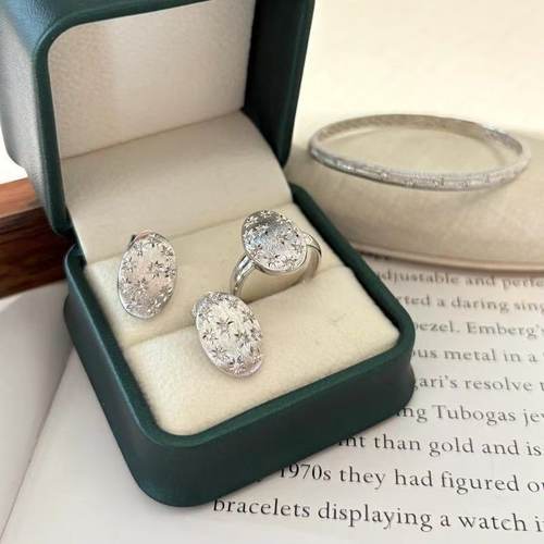 中古小众拉丝椭圆芒星戒指耳钉