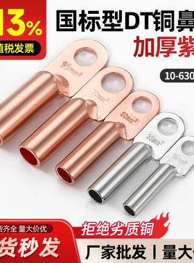 DT铜鼻子接线端子电线铜线鼻子镀锡堵油铜接头25/35/50平方铜线耳