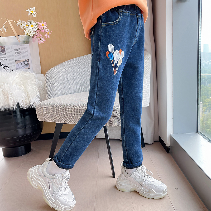 时尚舒适中大女童气球牛仔加绒裤