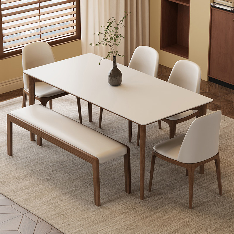 洞石岩板餐桌椅组合中古风简约家用小户型长方形胡桃色实木吃饭桌,住宅家具,岩板餐桌,淘宝优惠券,粉丝福利购,淘宝优惠卷