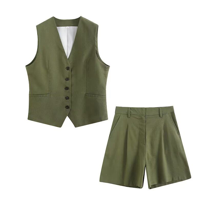 春夏季女装亚麻混纺马甲背心+短裤套装Ladies sexy fashion suit
