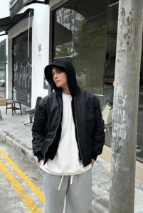 FUTURE韩系街头休闲连帽飞行员夹克男秋冬宽松百搭棒球服棉衣外套