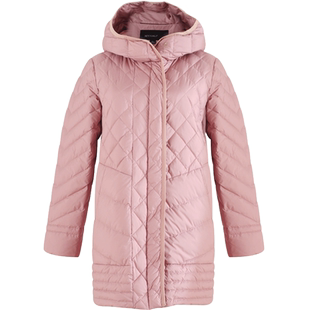 曼哈芙高端女装绗缝保暖羽绒服中长款小个子连帽时尚宽松休闲外套