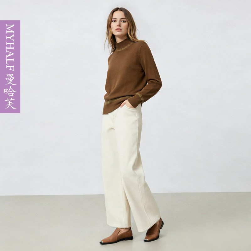 曼哈芙法式半高领羊毛打底衫女春秋内搭针织衫修身高级感中领毛衣