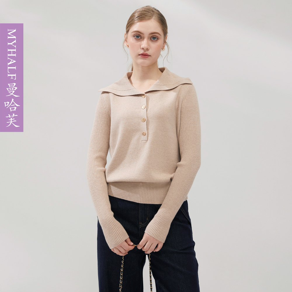 曼哈芙海军领气质韩版羊毛毛衣