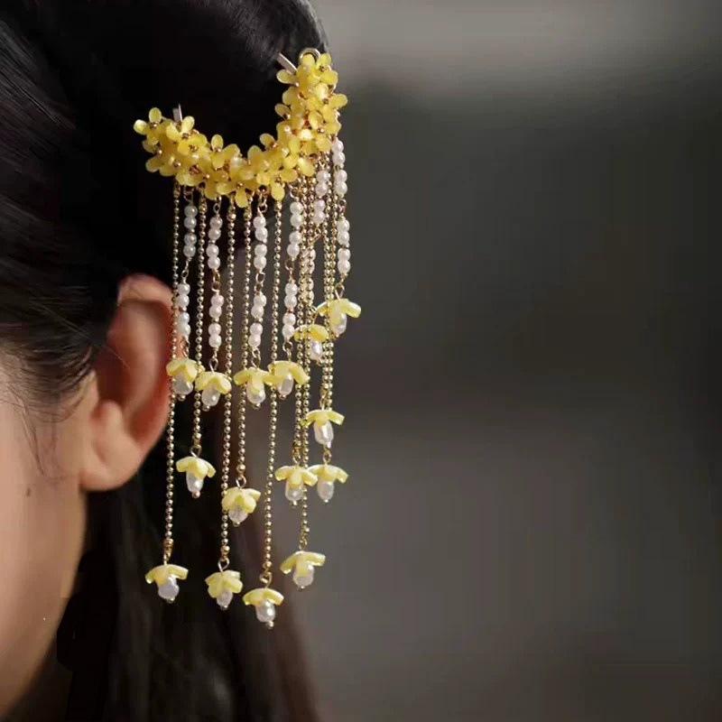 汉服古风桂花发簪流苏发钗汉服盘发簪子明制配饰女鬓帘步摇马面裙