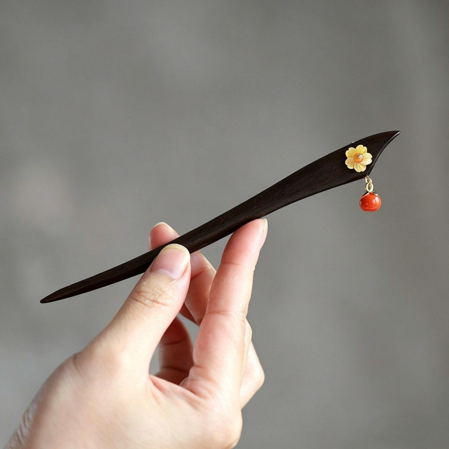 新中式檀木柿柿如意流苏发簪