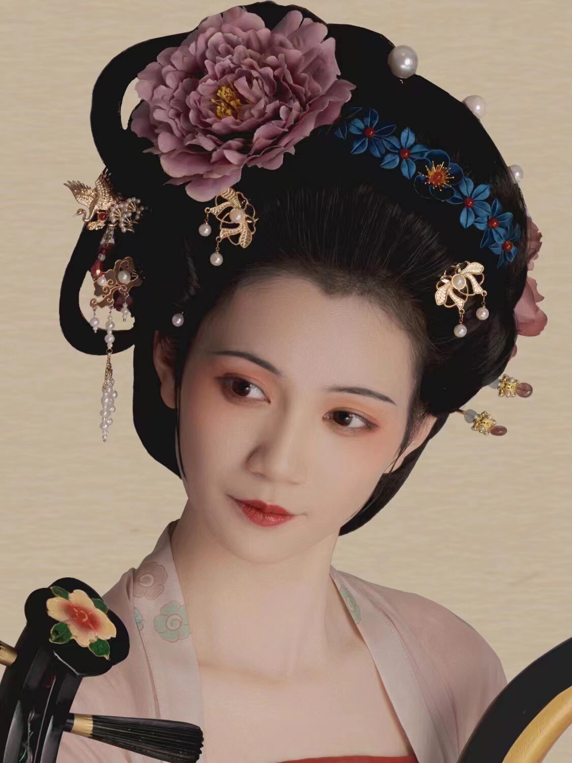 古装汉服头饰古风拍照大唐气韵富贵牡丹花朵发饰写真头花旗头配饰