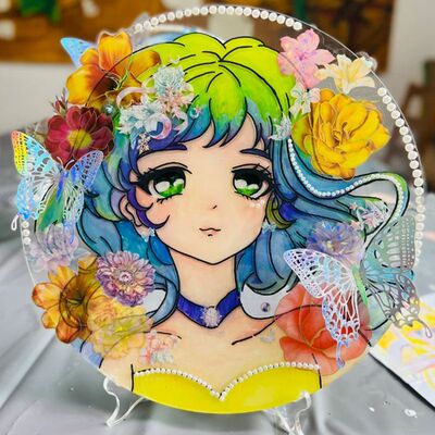 儿童diy手工材料包亚克力咕卡盘超大圆盘套装可涂鸦绘画女孩贴纸