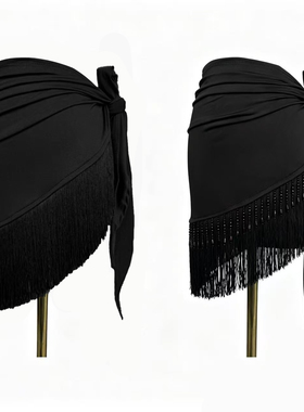 拉丁舞服短臀巾流苏动感显腿长女成人练功服练习新款半身裙