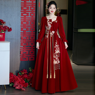 新中式端庄大气红色大码敬酒服新娘结婚回门连衣裙婚服女订婚礼服