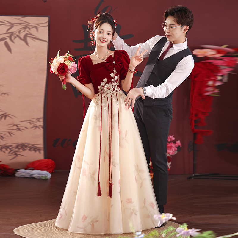 大码敬酒服女新娘中国风订婚礼服