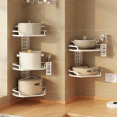 厨房锅具置物架免打孔壁挂式 多层可调节勺子筷子转角落挂墙收纳层