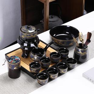 家用喝茶防烫喝茶壶陶瓷功夫茶杯石磨半自动冲茶神器 懒人茶具套装