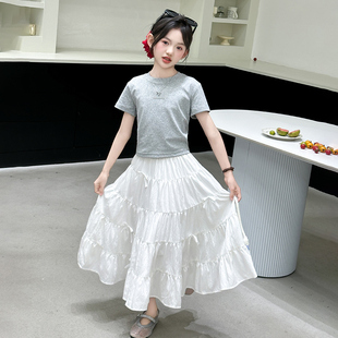 女童夏季半身裙2025新款儿童法式漂亮白色裙子小众蛋糕裙中长裙12