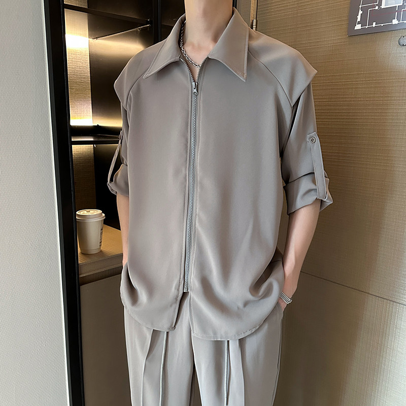 抖音品质春夏两穿韩版痞帅衬衫冰丝套装潮流西裤B285-TZ701P120,男装衬衫,电商B285