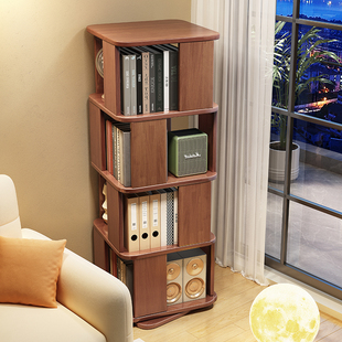 实木书柜落地客厅可旋转简易书架家用小户型床头柜床边收纳置物柜