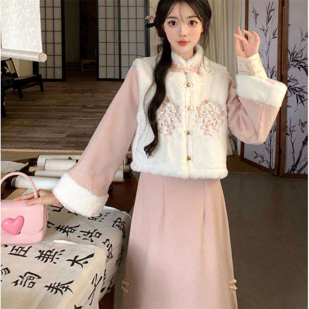 古风女装冬装大码女装加绒加厚新中式改良旗袍连衣裙秋冬新款重工