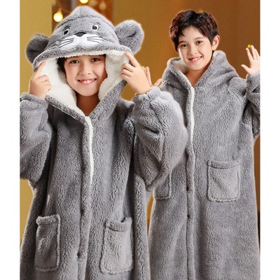 儿童游泳加厚斗篷浴袍中大童浴巾裹身冬天加绒睡袍洗完澡可穿式的