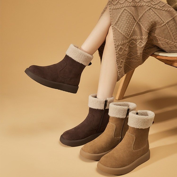 巨好看棕色加厚雪地靴女2025冬季新款加绒保暖二棉靴皮毛一体棉鞋