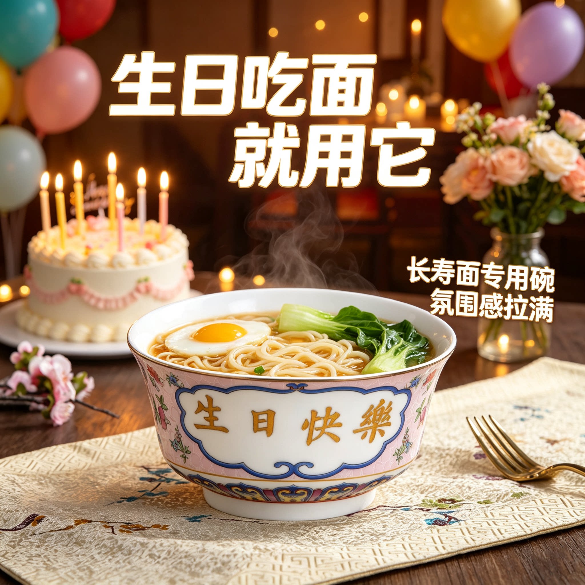 批发生日宴会回礼长寿面碗加大餐具老人百岁寿辰伴手礼景德镇陶瓷
