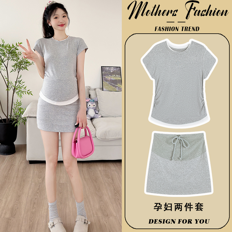 孕妇连衣裙套装夏季一件穿到生