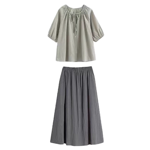 孕妇连衣裙套装夏季2026新款显瘦高级感薄款短袖上衣半身裙两件套