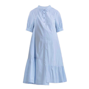 孕妇连衣裙夏短袖设计感蓝色Polo领薄款2026新款法式小个子中长款