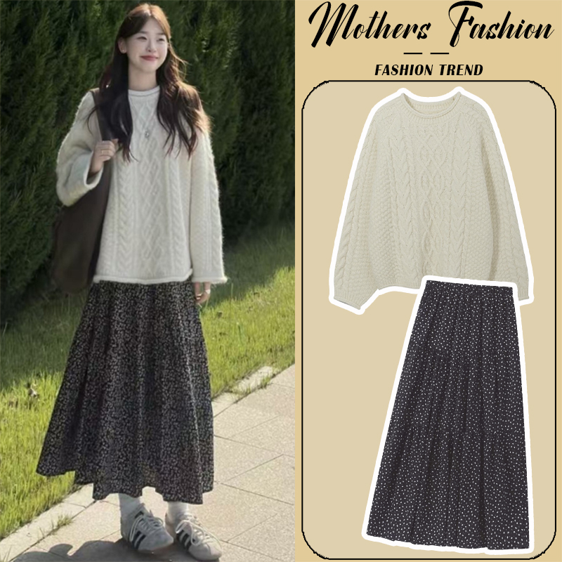 孕妇连衣裙套装秋冬2025新款韩版洋气减龄针织毛衣半身裙两件套女