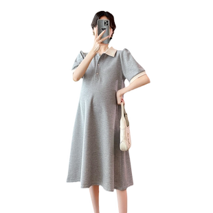 孕妇夏装连衣裙中长款时尚洋气孕妇装宽松翻领上衣短袖夏天孕妇裙