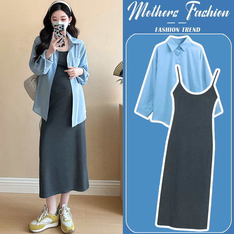 孕妇连衣裙套装春秋一套穿到生