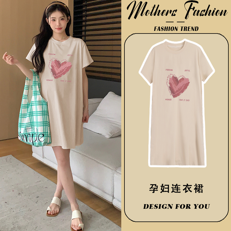 孕妇连衣裙夏季2025新款宽松时尚洋气薄款短袖上衣中长款休闲百搭