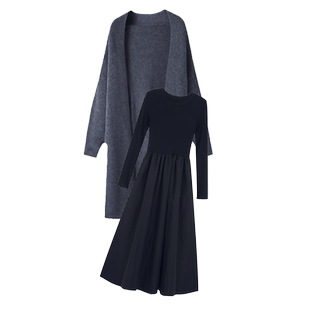 孕妇连衣裙套装韩版宽松慵懒针织内搭打底毛衣裙外套2026新款秋冬