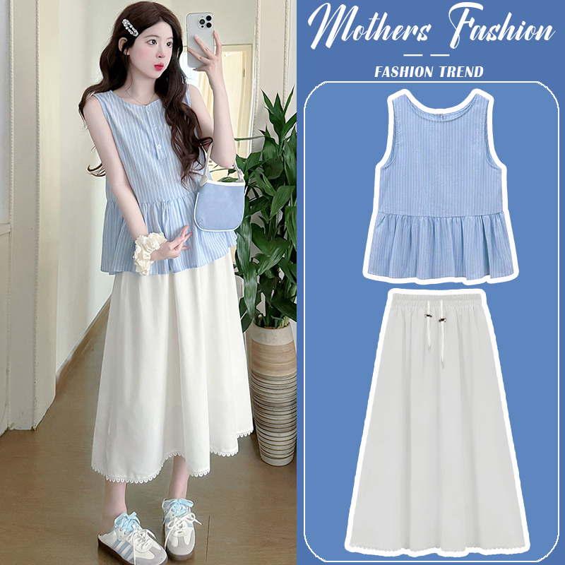 孕妇连衣裙套装夏季韩版法式甜美