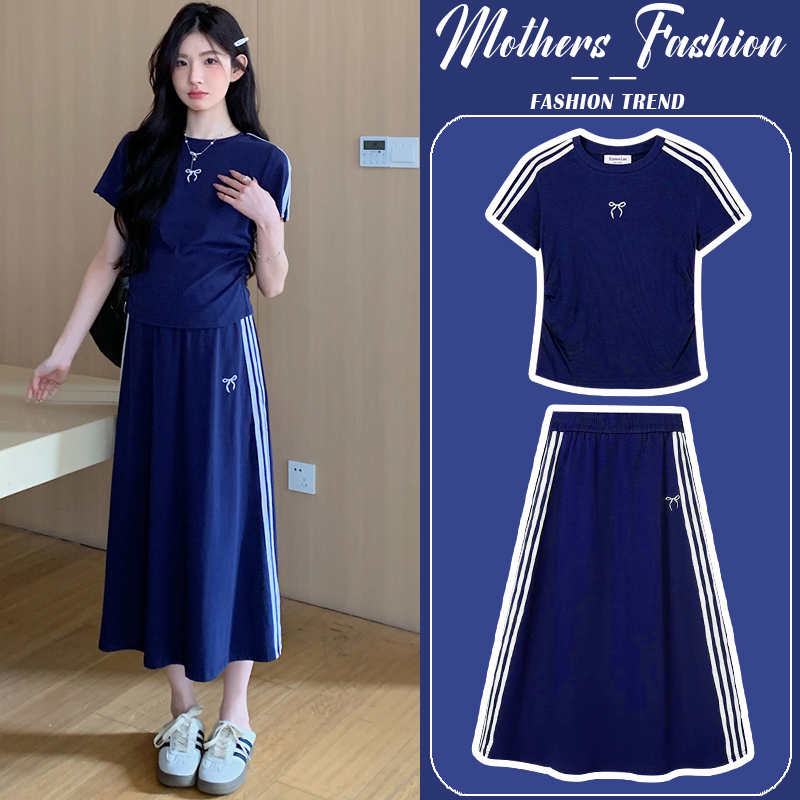 孕妇连衣裙套装夏季2025新款蓝色