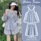 两件套2026新款 孕妇套装 宽松上衣短裤 洋气时髦露肩薄款 夏辣妈 时尚