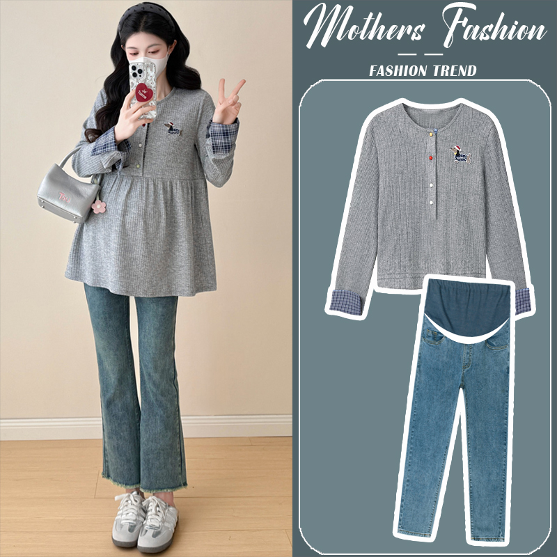 孕妇套装秋冬2025新款灰色孕期