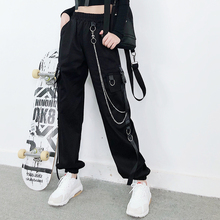 春秋裤子女2020新款韩版百搭学生休闲黑色束脚工装裤女直筒宽松bf