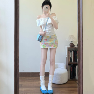 搭配一整套小个子盐系轻熟辣妹纯欲风一字肩上衣裙子两件套装 夏装
