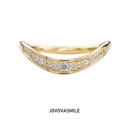 镶嵌18k黄金女戒笑脸半圆戒指