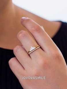 山峰造型戒指18k金中指女戒高级感几何组合定制原创一对婚戒指