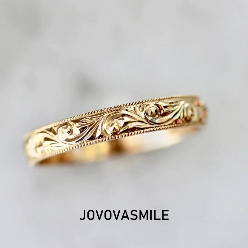浮雕纯手工雕刻戒环结婚戒指18k