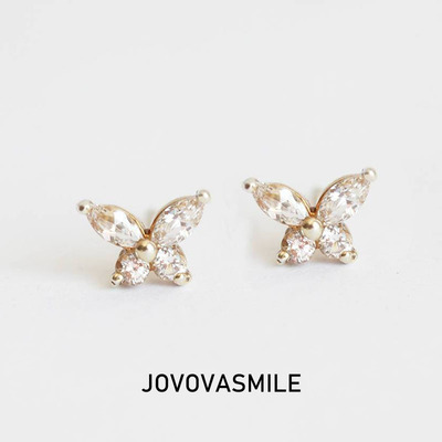 蝴蝶耳钉莫桑网红耳饰18k纯金