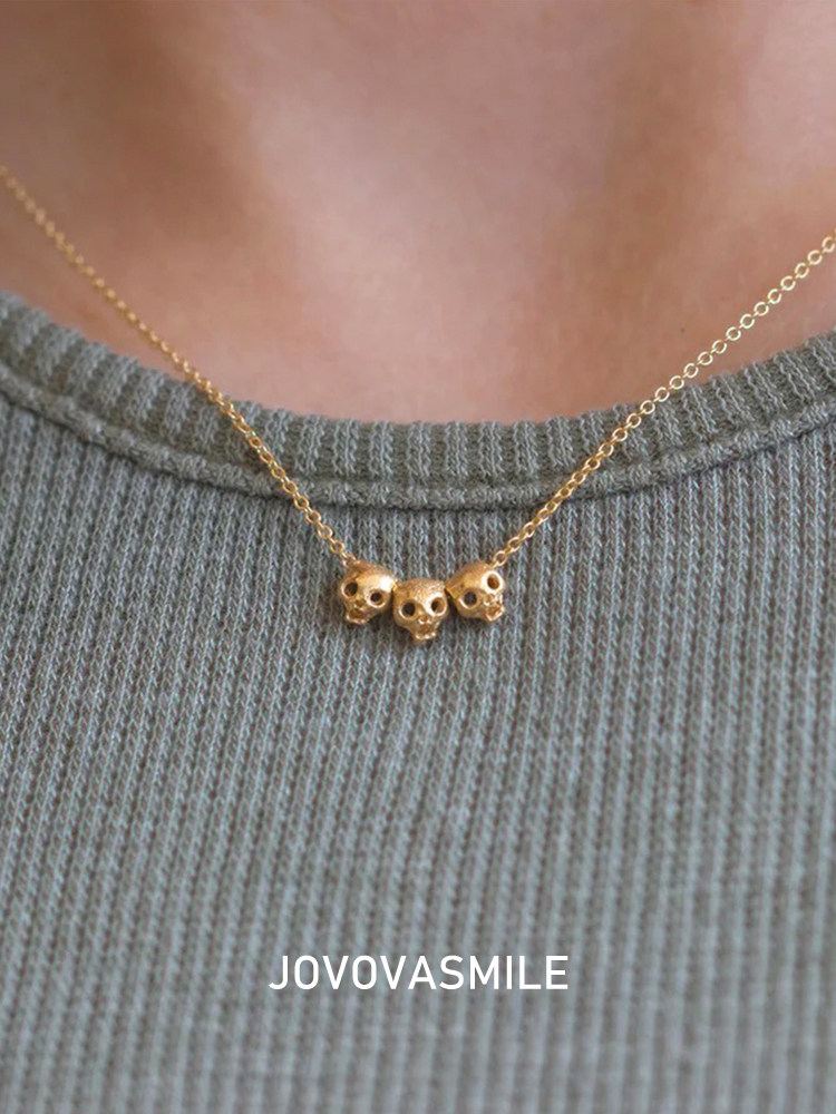 JOVOVASMILE骷髅头项链可调节18K黄金原创个性设计女生闺蜜礼物